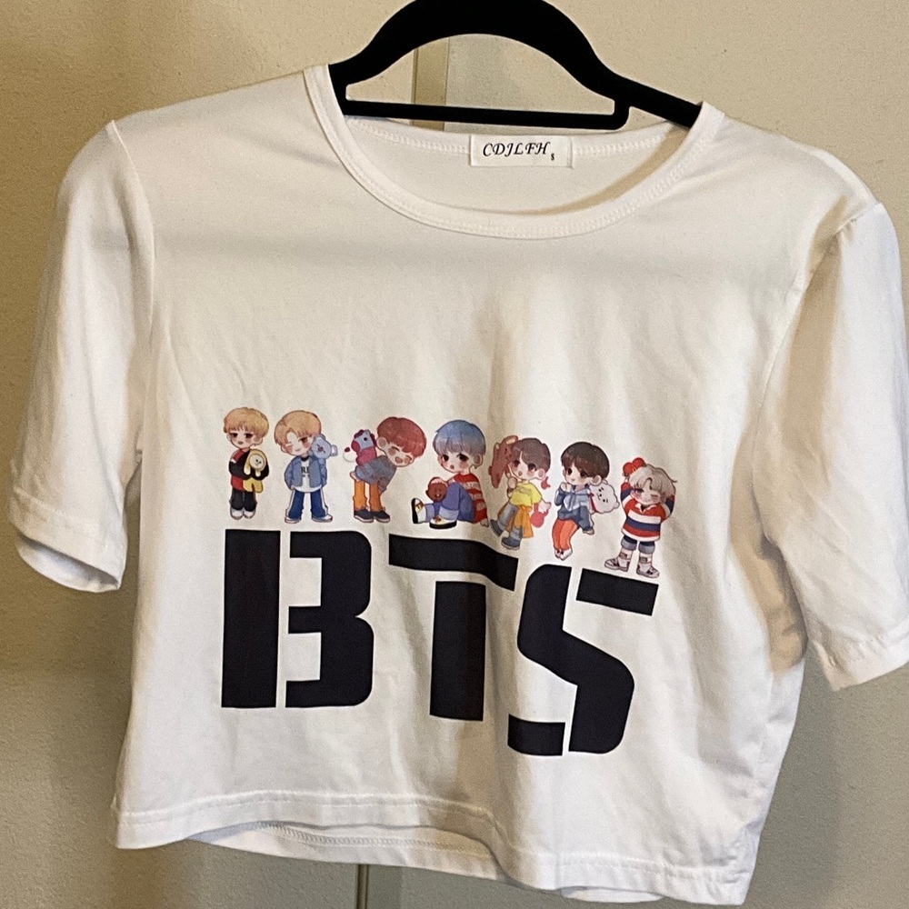 White BTS Cartoon Graphic Kids Tee